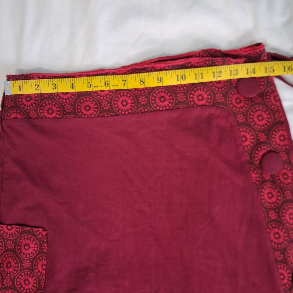 Za Zen Burgundy Red Mandala Print Wrap Skirt Womens Large Boho Midi Side Pocket - Picture 4 of 15